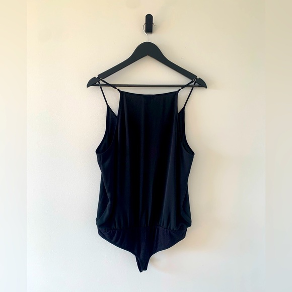 Guess Sheer Lined Black Body Suit Adjustable Spaghetti Straps Snap Crotch Size L - Picture 2 of 5